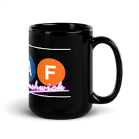 a black coffee mug with the words f f f f f f f f f f 
