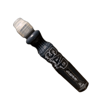 a black bottle with a white cap on it