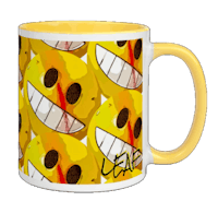 a yellow mug with a smiley face on it